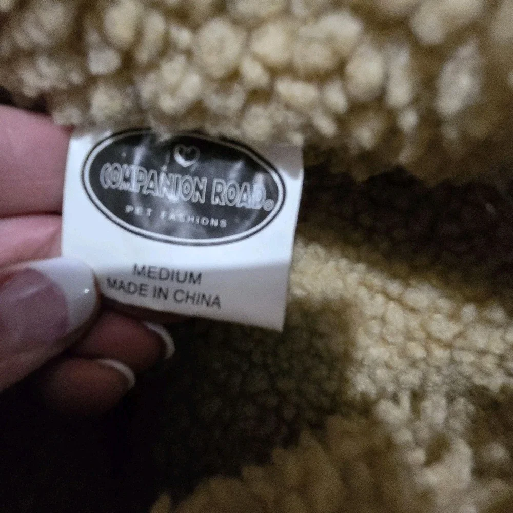 Brown Bomber Dog Jacket‎ Size Medium Faux Leather Sherpa Lined Coat Walk Winter